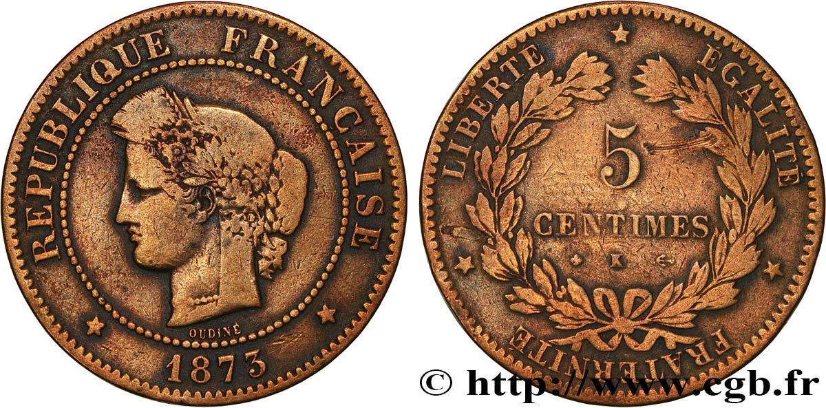 5 centimes Cérès 1873 Bordeaux F.118/8 MB 