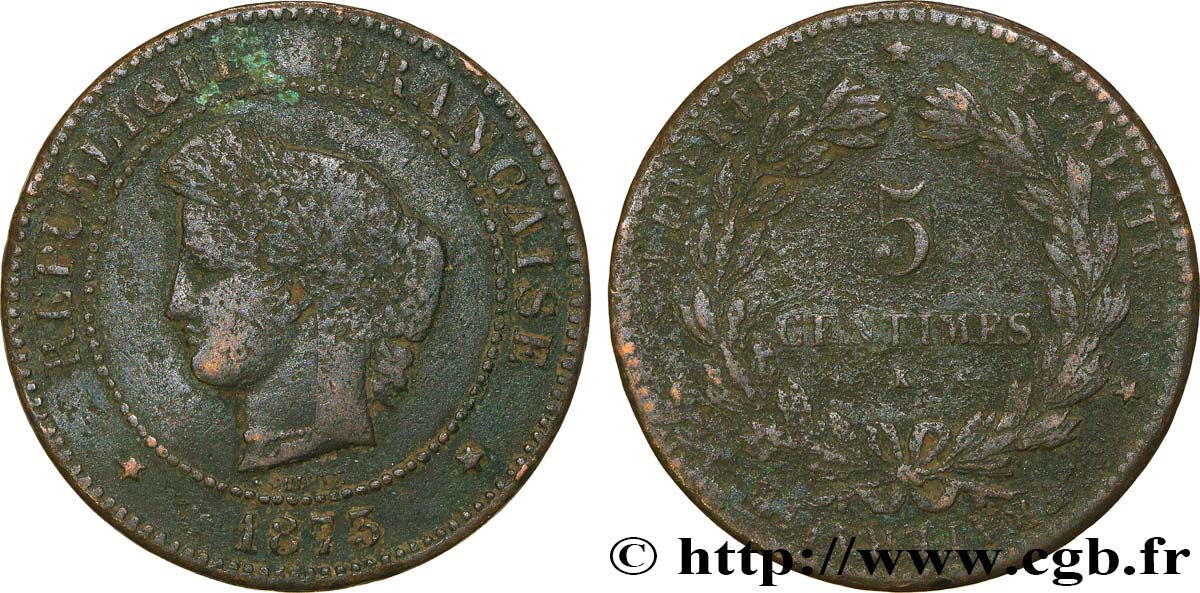 5 centimes Cérès 1873 Bordeaux F.118/8 B 