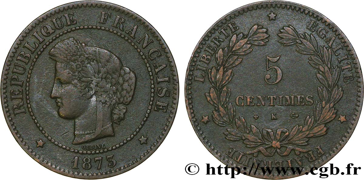 5 centimes Cérès 1873 Bordeaux F.118/8 MB35 