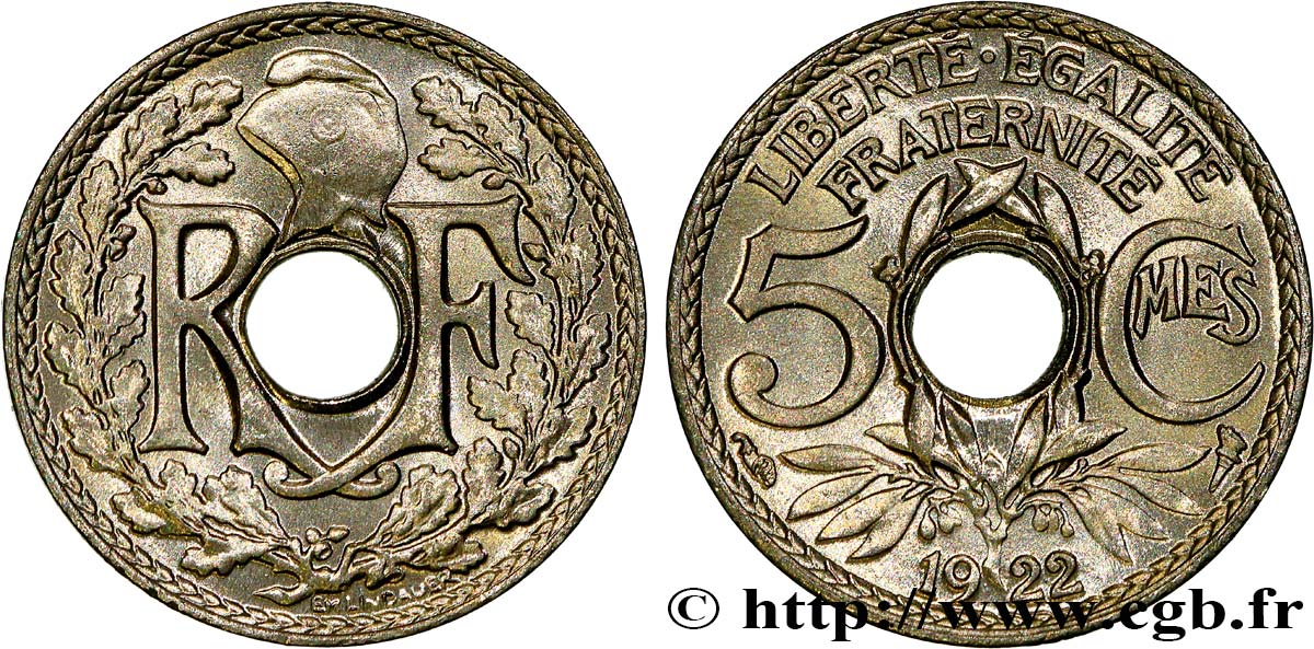 5 centimes Lindauer, petit module 1922 Paris F.122/4 MS65 