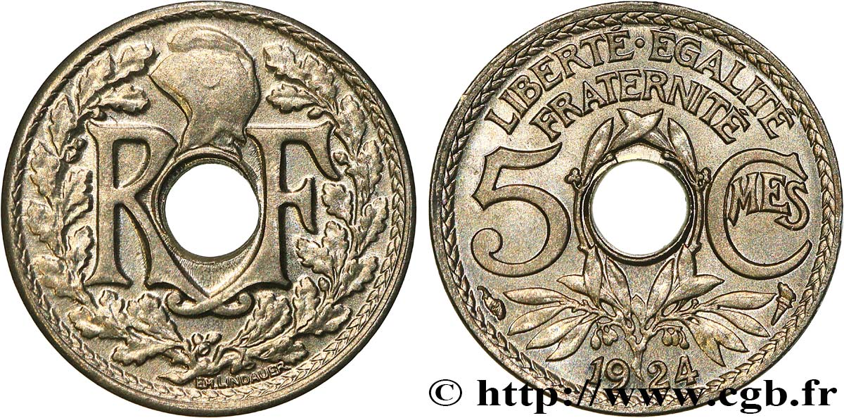 5 centimes Lindauer, petit module 1924 Paris F.122/8 VZ62 