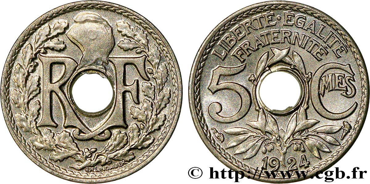 5 centimes Lindauer, petit module 1924 Paris F.122/8 SPL64 
