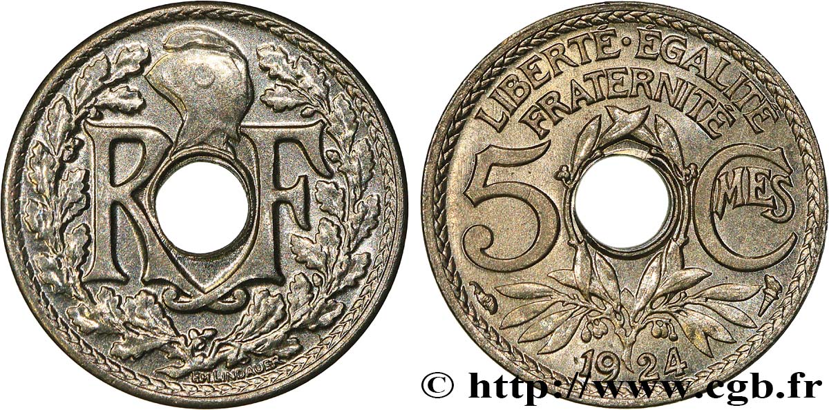 5 centimes Lindauer, petit module 1924 Paris F.122/8 SPL63 