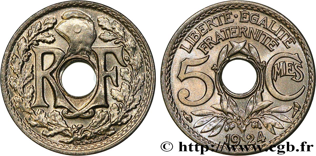 5 centimes Lindauer, petit module 1924 Paris F.122/8 ST65 