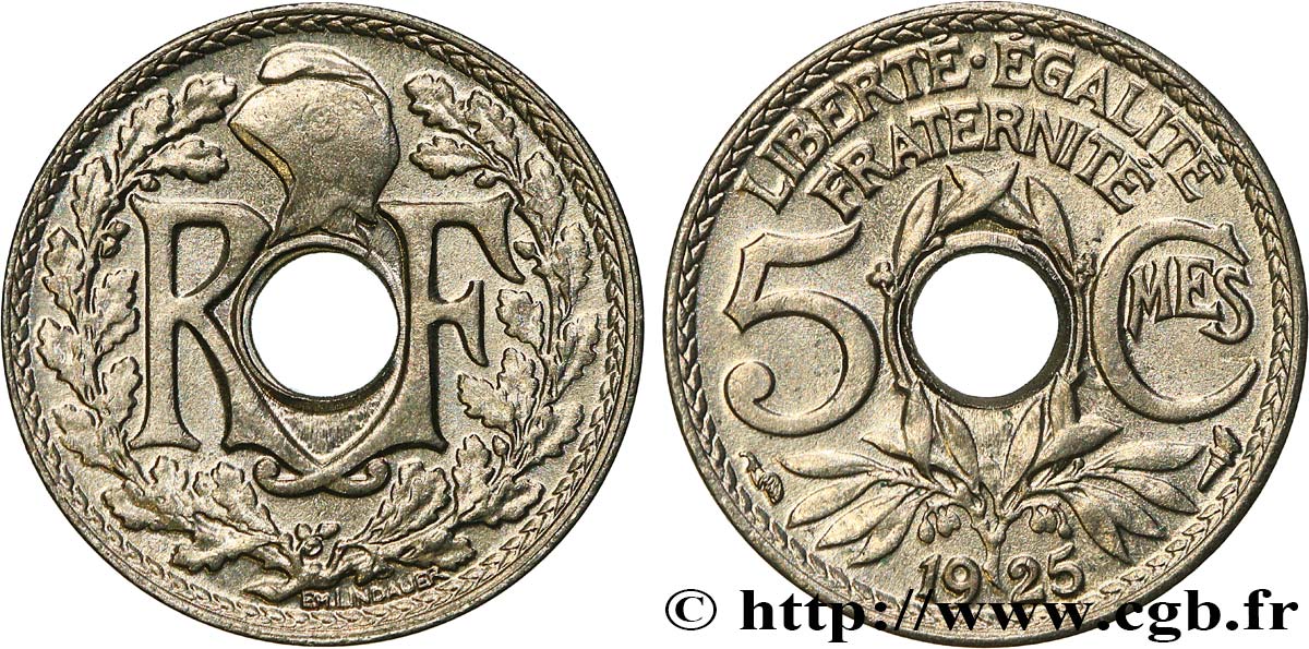 5 centimes Lindauer, petit module 1925 Paris F.122/10 VZ60 