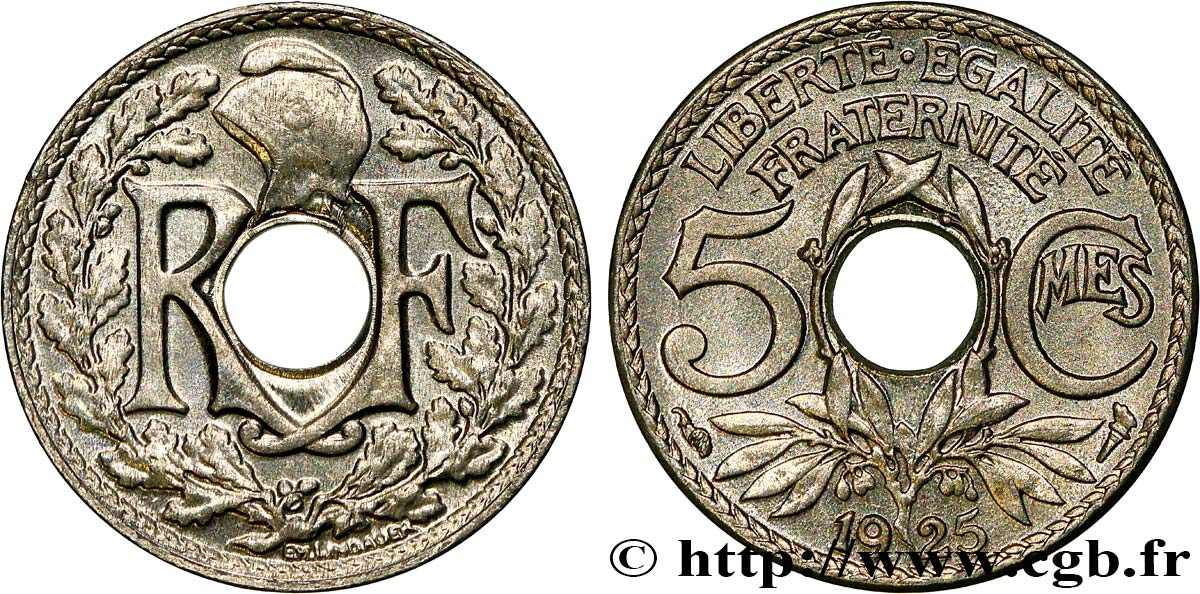 5 centimes Lindauer, petit module 1925 Paris F.122/10 MS63 