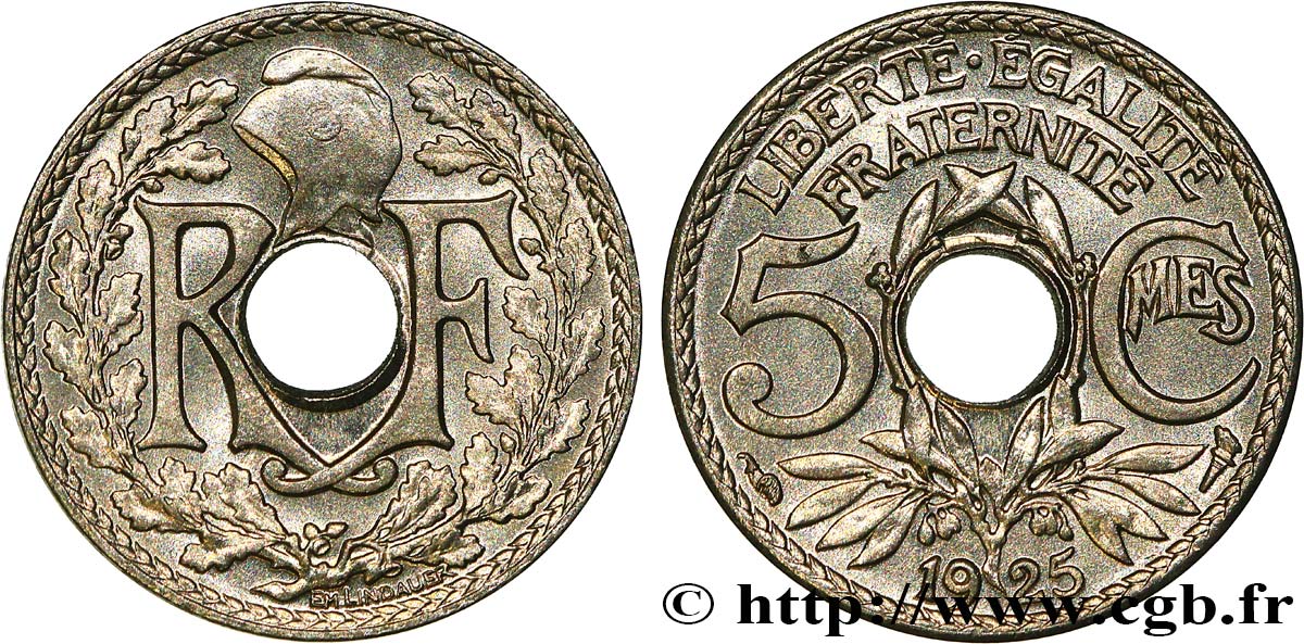 5 centimes Lindauer, petit module 1925 Paris F.122/10 ST65 