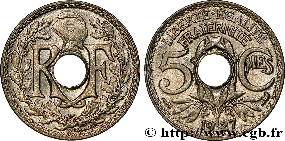 5 centimes Lindauer, petit module 1927  F.122/12 FDC65 