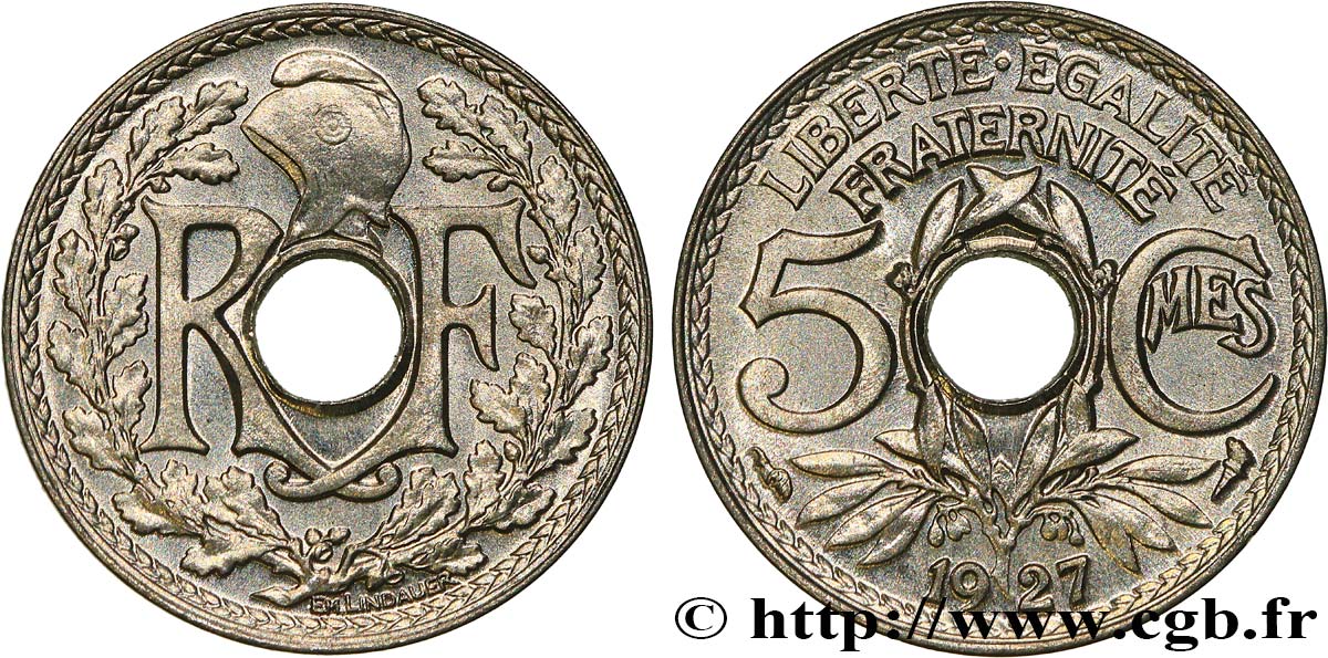 5 centimes Lindauer, petit module 1927  F.122/12 FDC66 