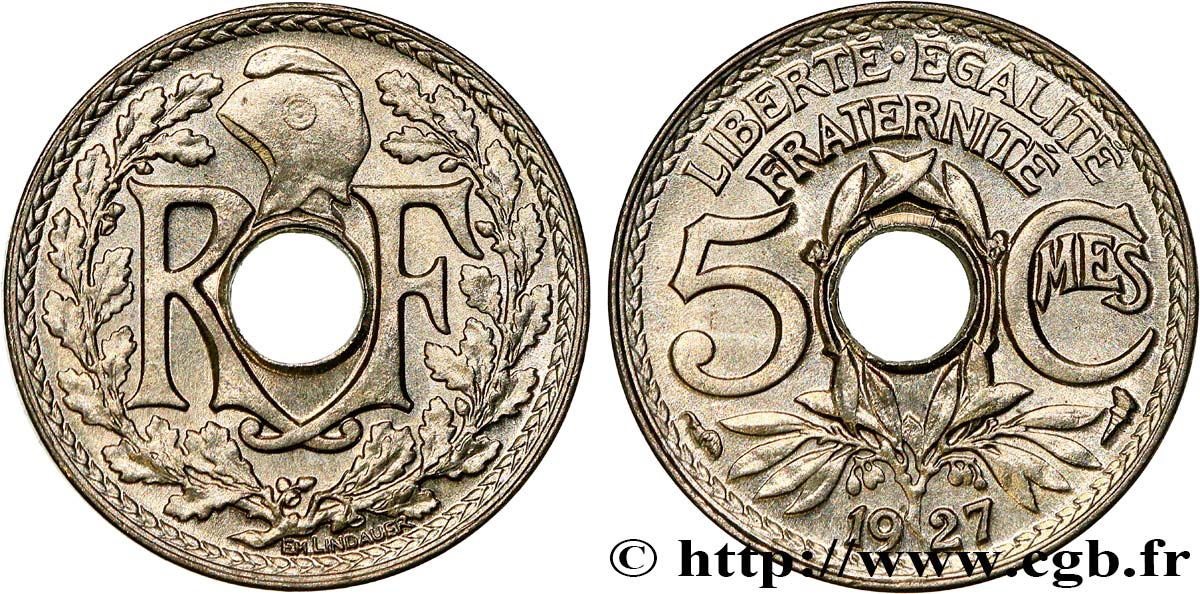 5 centimes Lindauer, petit module 1927  F.122/12 MS66 