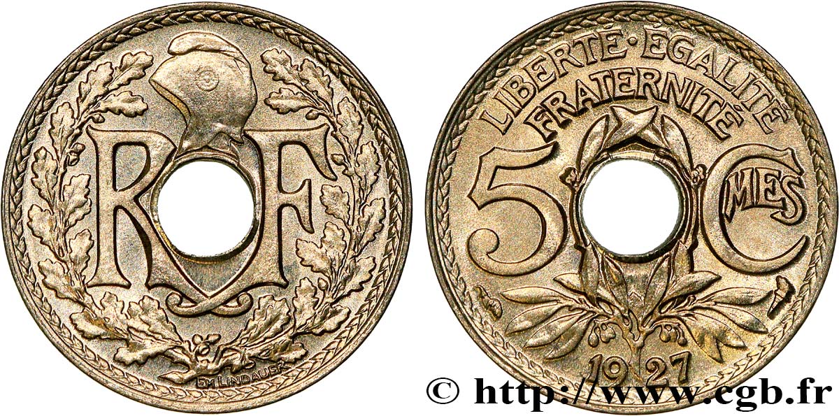 5 centimes Lindauer, petit module 1927  F.122/12 MS66 