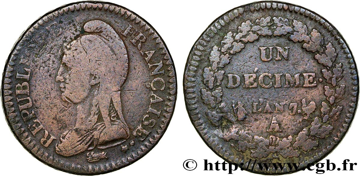 Un décime Dupré, grand module 1799 Paris F.129/24 MB25 
