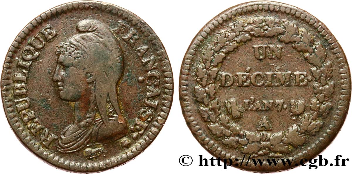 Un décime Dupré, grand module 1799 Paris F.129/24 TTB40 