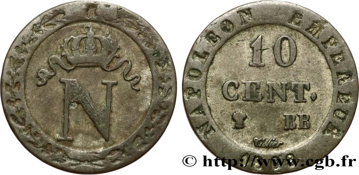 10 cent. à l&nbsp;N couronnée 1808 Strasbourg F.130/4 TB35 