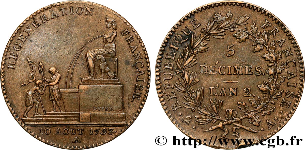 5 décimes, Régénération française 1793 Paris F.172A/1 AU 