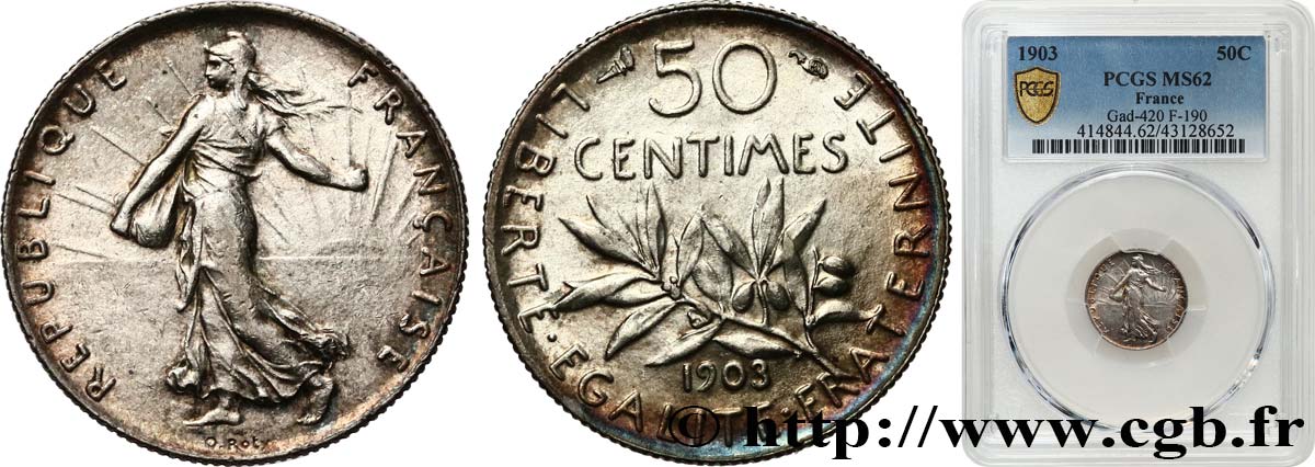 50 centimes Semeuse 1903  F.190/10 MS62 PCGS