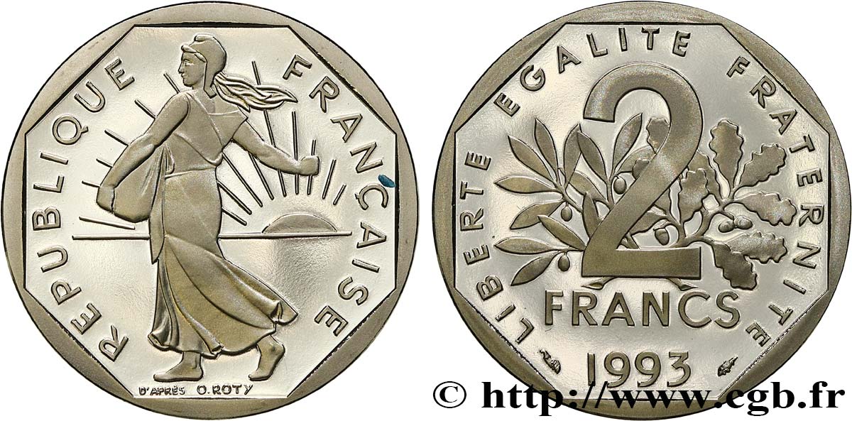 2 francs Semeuse, nickel, BE (Belle Épreuve) 1993 Pessac F.272/19 var. MS 