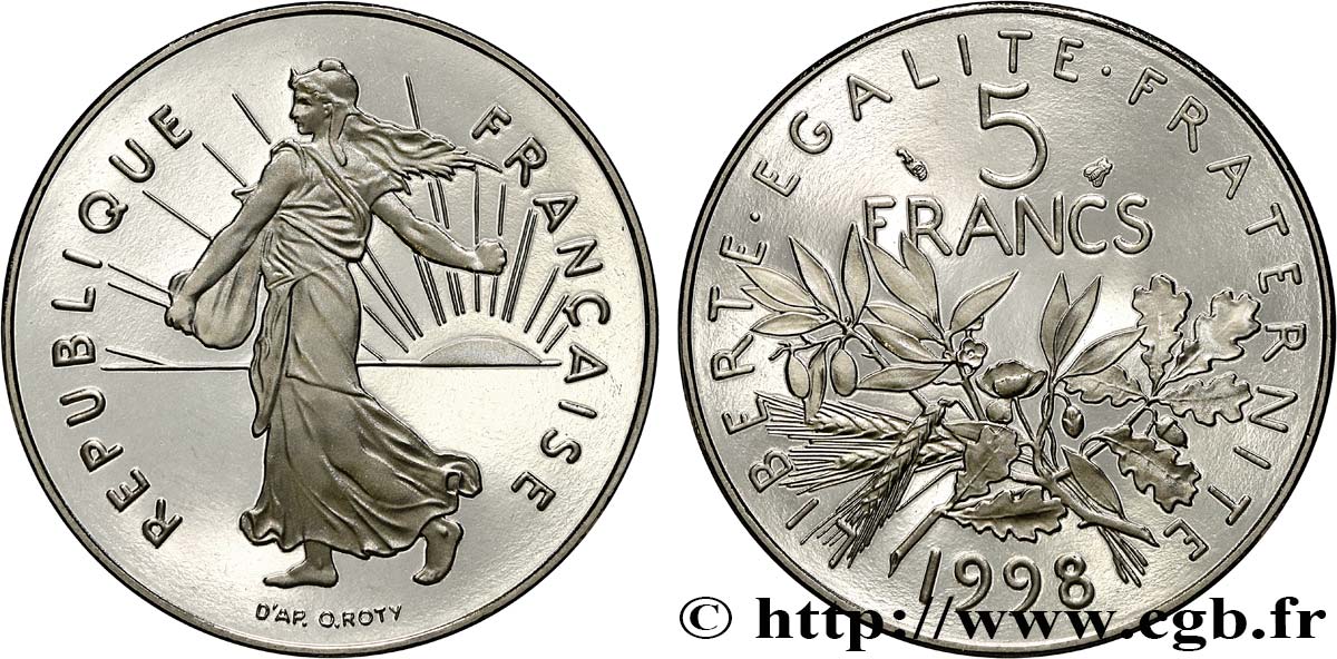 5 francs Semeuse, nickel, BE (Belle Épreuve) 1998 Pessac F.341/34 var. FDC 