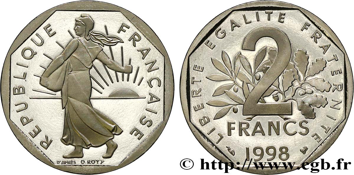 2 francs Semeuse, nickel, BE (Belle Épreuve) 1998 Pessac F.272/26 var. MS 