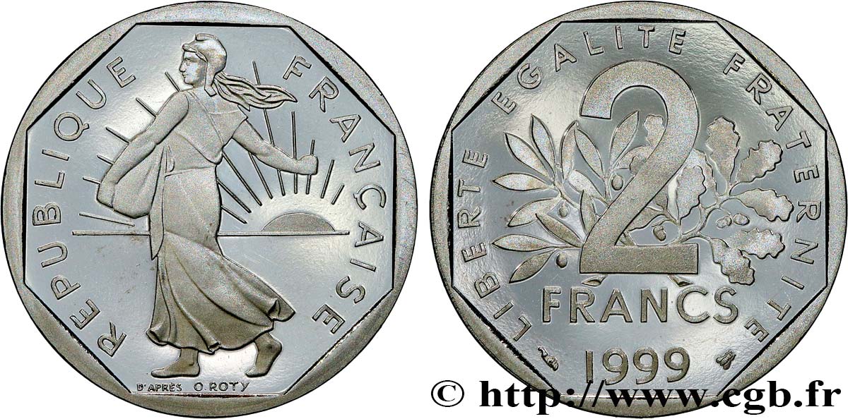 2 francs Semeuse, nickel, BE (Belle Épreuve) 1999 Pessac F.272/27 var. ST 