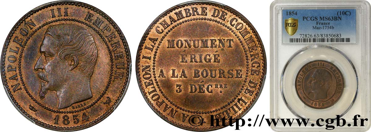 Module de dix centimes, Visite à la chambre de commerce de Lille 1854 Lille VG.3403  fST63 PCGS