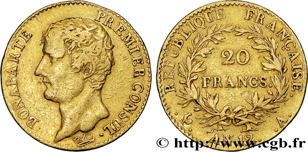 20 francs or Bonaparte Premier Consul 1804 Paris F.510/2 VF35 