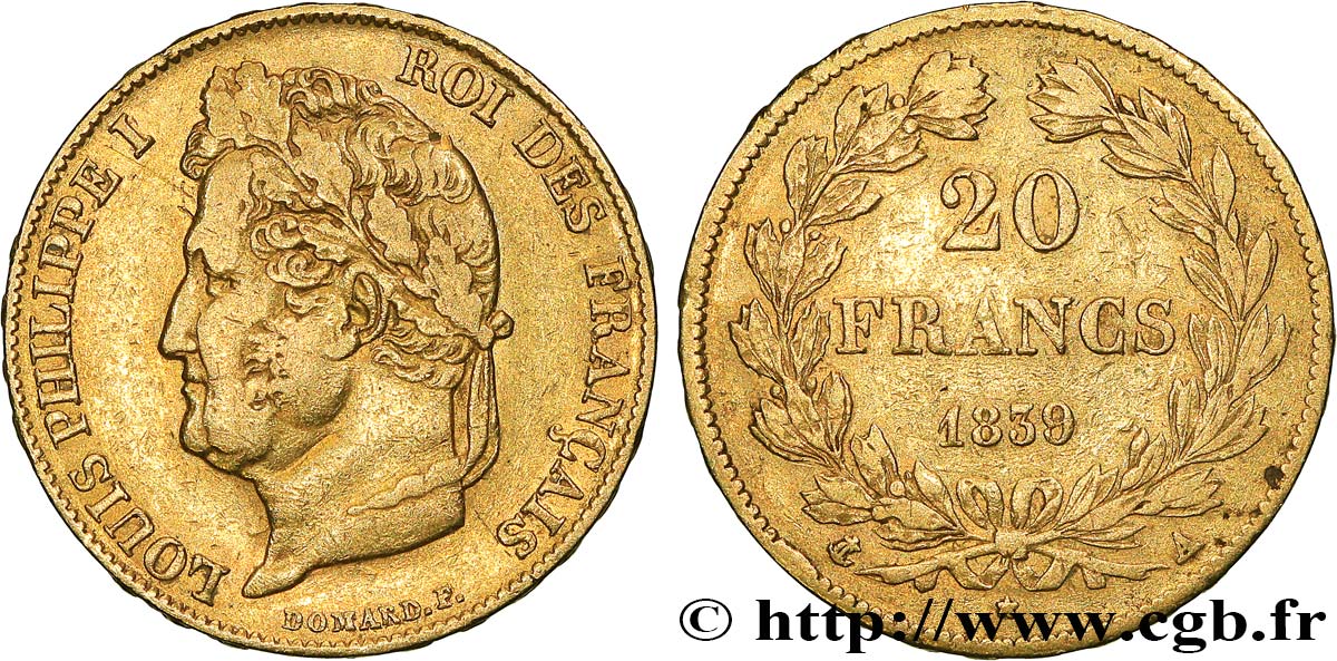 20 francs or Louis-Philippe, Domard 1839 Paris F.527/20 TB35 