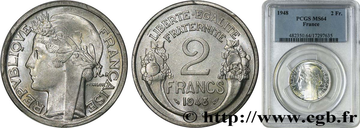 2 francs Morlon, aluminium 1948  F.269/12 fST64 PCGS