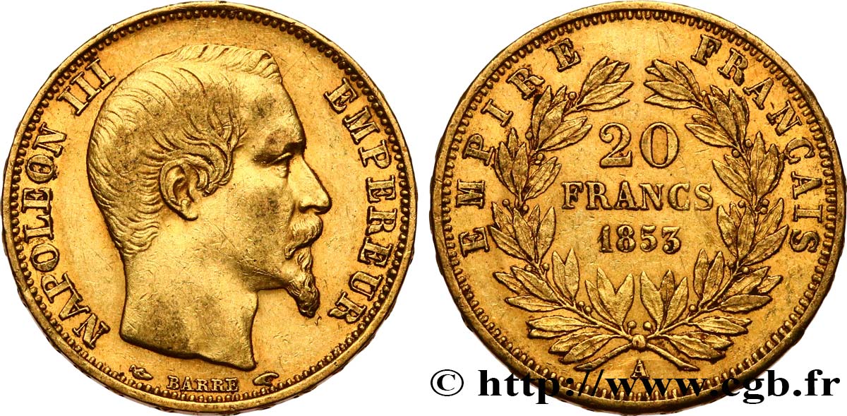 20 francs or Napoléon III, tête nue 1853 Paris F.531/1 BB45 