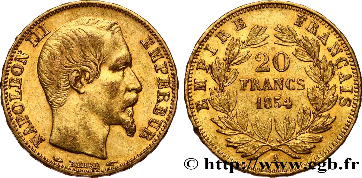 20 francs or Napoléon III, tête nue 1854 Paris F.531/2 SS45 