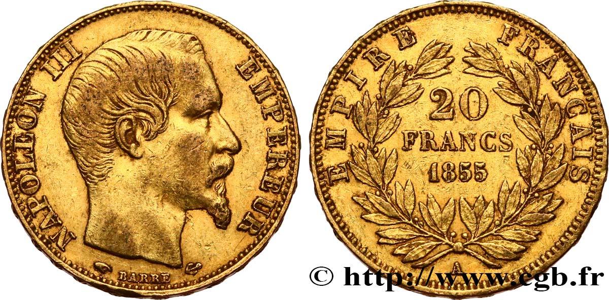 20 francs or Napoléon III, tête nue 1855 Paris F.531/4 SS45 