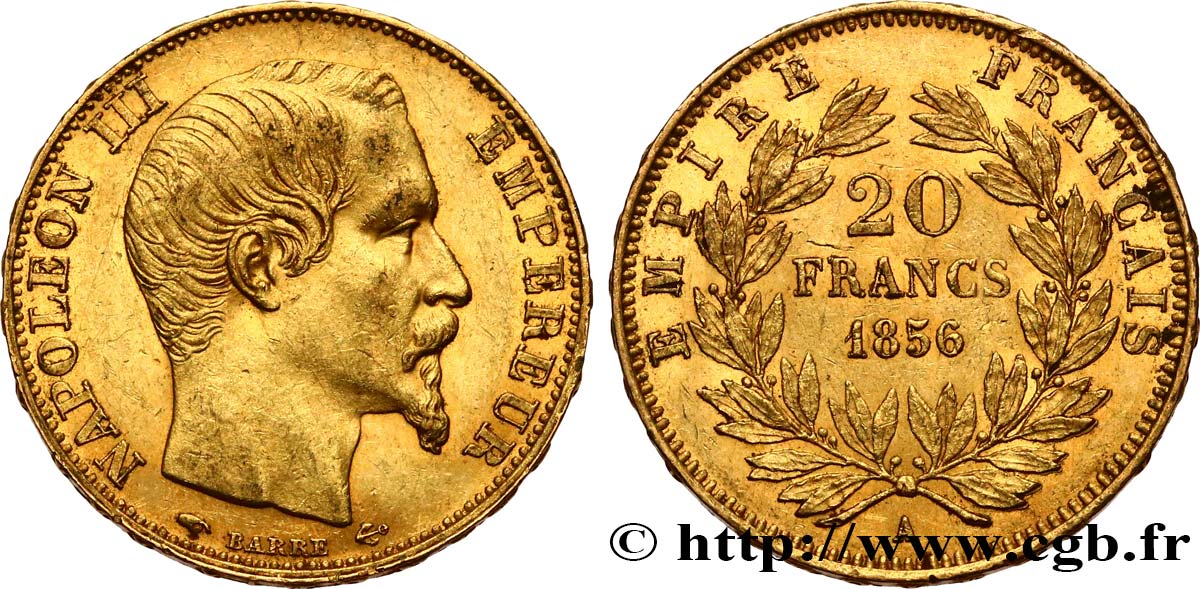 20 francs or Napoléon III, tête nue 1856 Paris F.531/9 AU50 