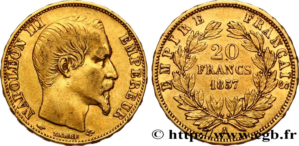 20 francs or Napoléon III, tête nue 1857 Paris F.531/12 TTB 