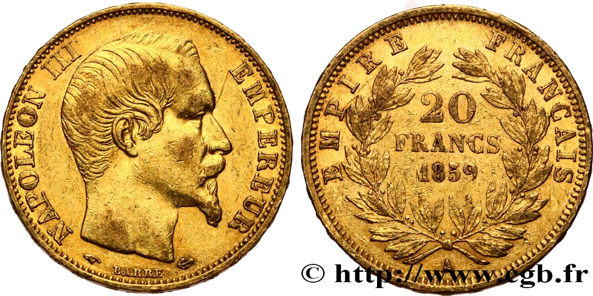 20 francs or Napoléon III, tête nue 1859 Paris F.531/15 TTB 