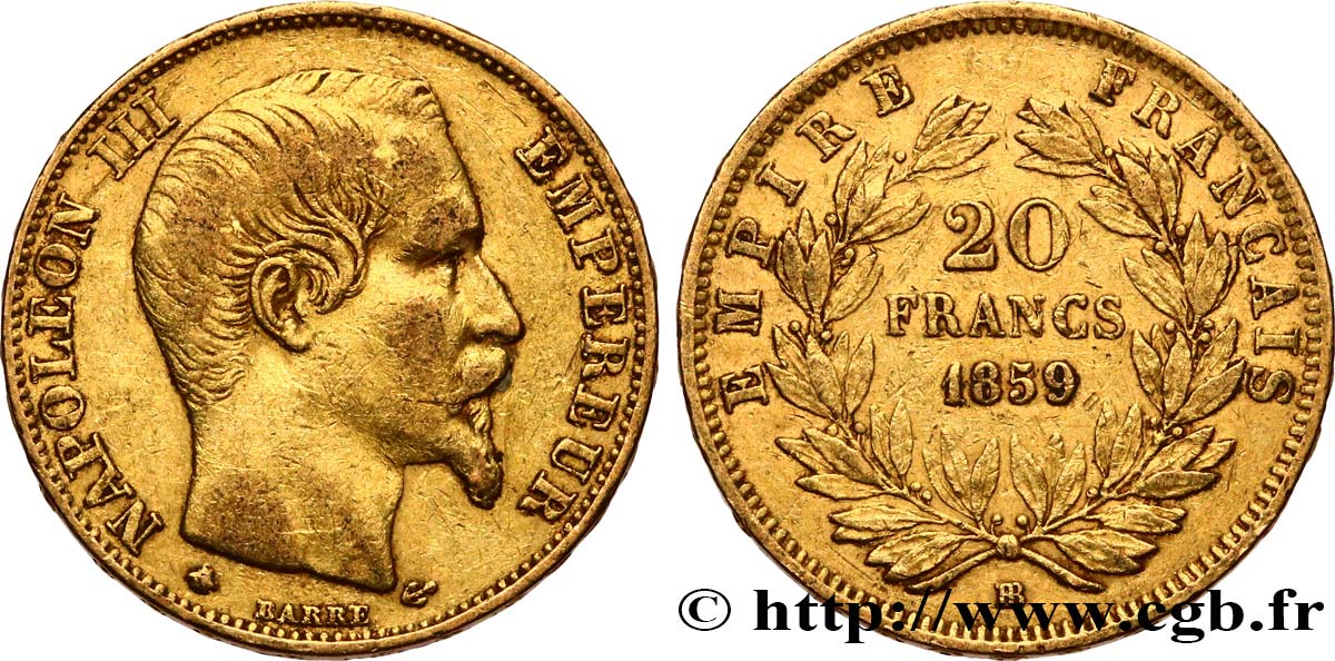 20 francs or Napoléon III, tête nue 1859 Strasbourg F.531/16 VF 