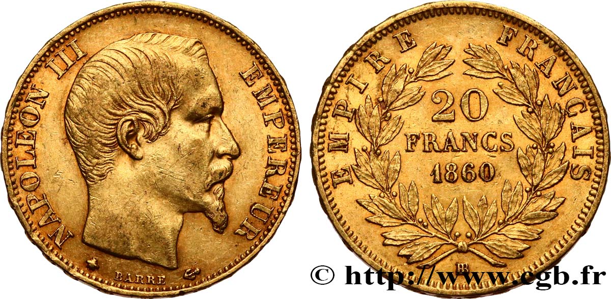 20 francs or Napoléon III, tête nue 1860 Strasbourg F.531/20 BB50 