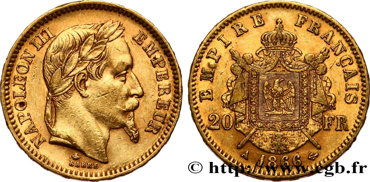 20 francs or Napoléon III, tête laurée 1866 Paris F.532/13 BB45 