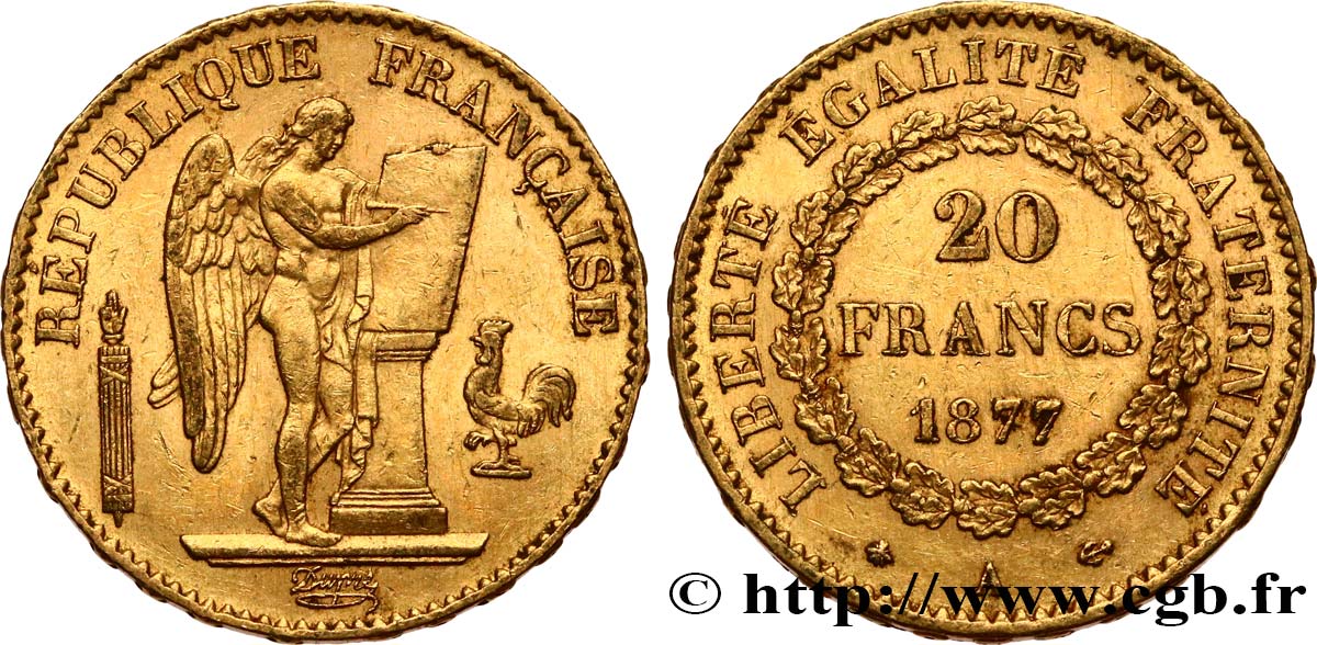 20 francs or Génie, Troisième République 1877 Paris F.533/5 BB50 