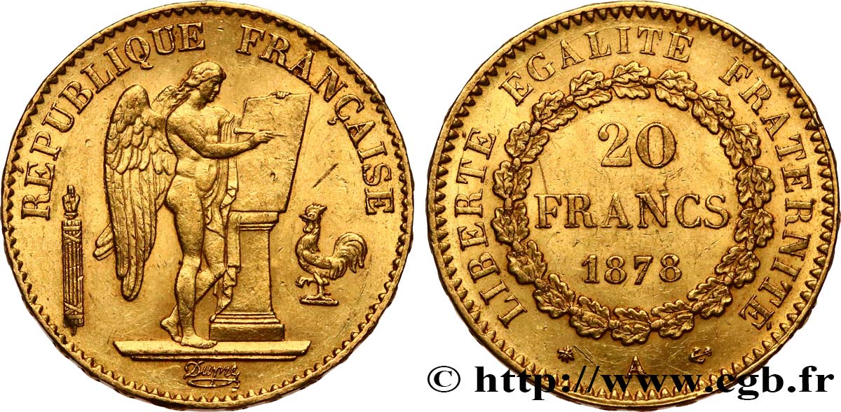 20 francs or Génie, Troisième République 1878 Paris F.533/6 MBC53 
