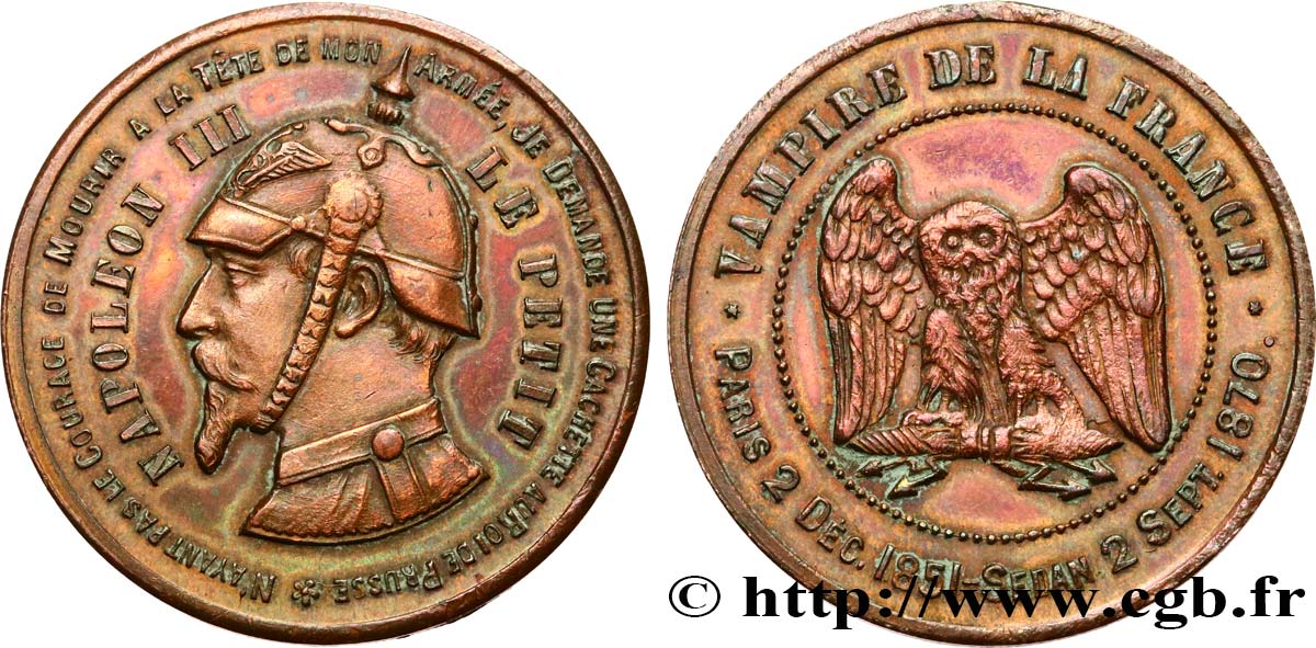Médaille satirique Cu 32, type C “Chouette monétaire” 1870 s.l. Schw.C2b  XF 