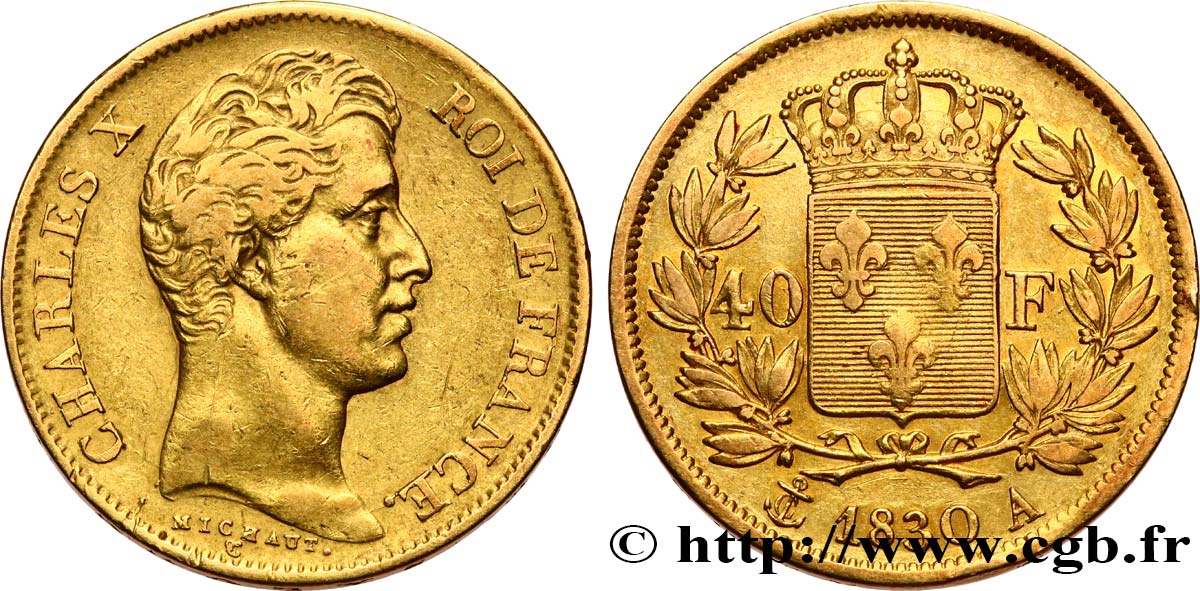 40 francs or Charles X, 2e type 1830 Paris F.544/5 q.BB 