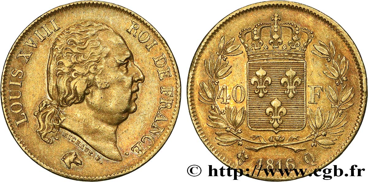 40 francs or Louis XVIII 1816 Perpignan F.542/4 TTB 