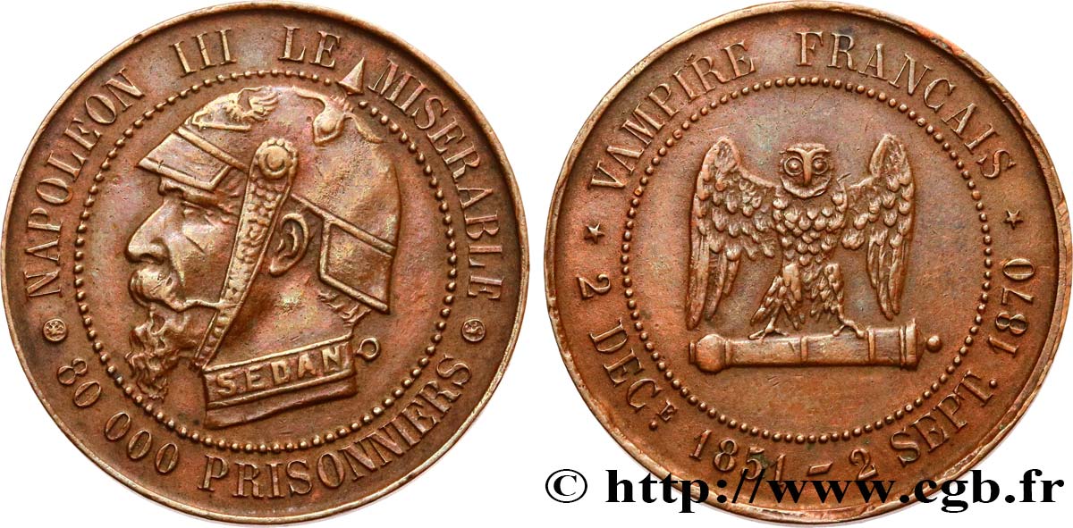 Médaille satirique Cu 27, type E “Chouette penchée” 1870  Schw.E3b  TTB 