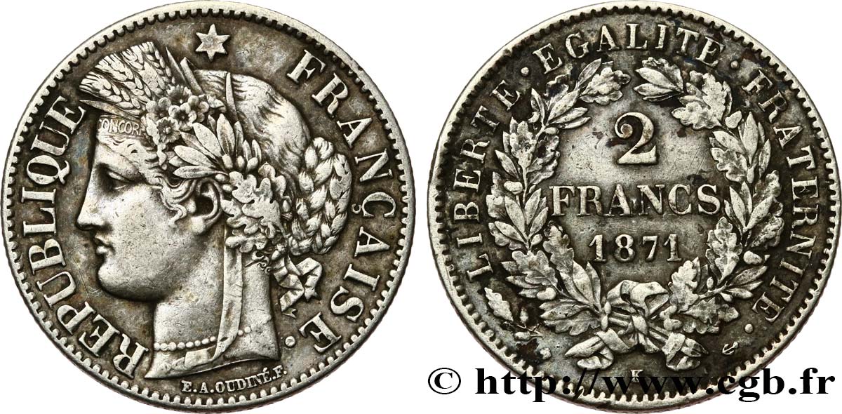 2 francs Cérès, avec légende 1871 Bordeaux F.265/7 XF45 