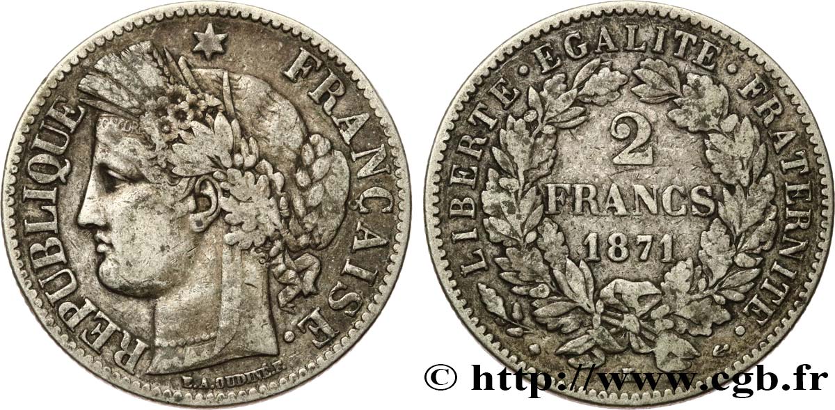 2 francs Cérès, avec légende 1871 Bordeaux F.265/7 TB35 