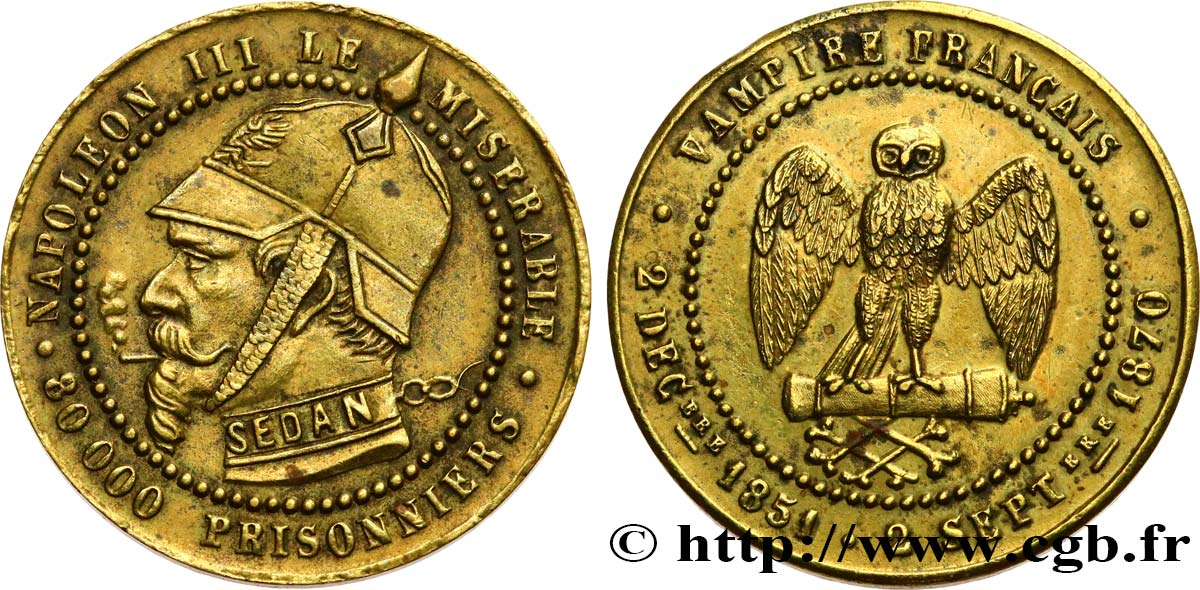 Médaille satirique Lt 25, module de Cinq centimes, type B “Os et Cigarette” 1870  Schw.B1a  SPL 