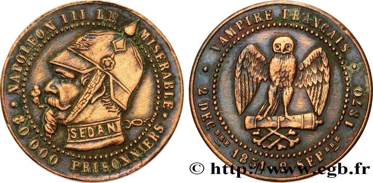 Médaille satirique Cu 25, module de Cinq centimes, type B “Os et Cigarette” 1870 s.l. Schw.B3c  MBC 