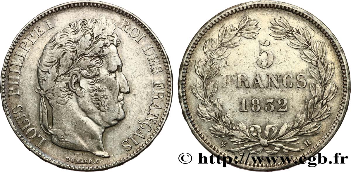 5 francs IIe type Domard 1832 La Rochelle F.324/5 TTB 