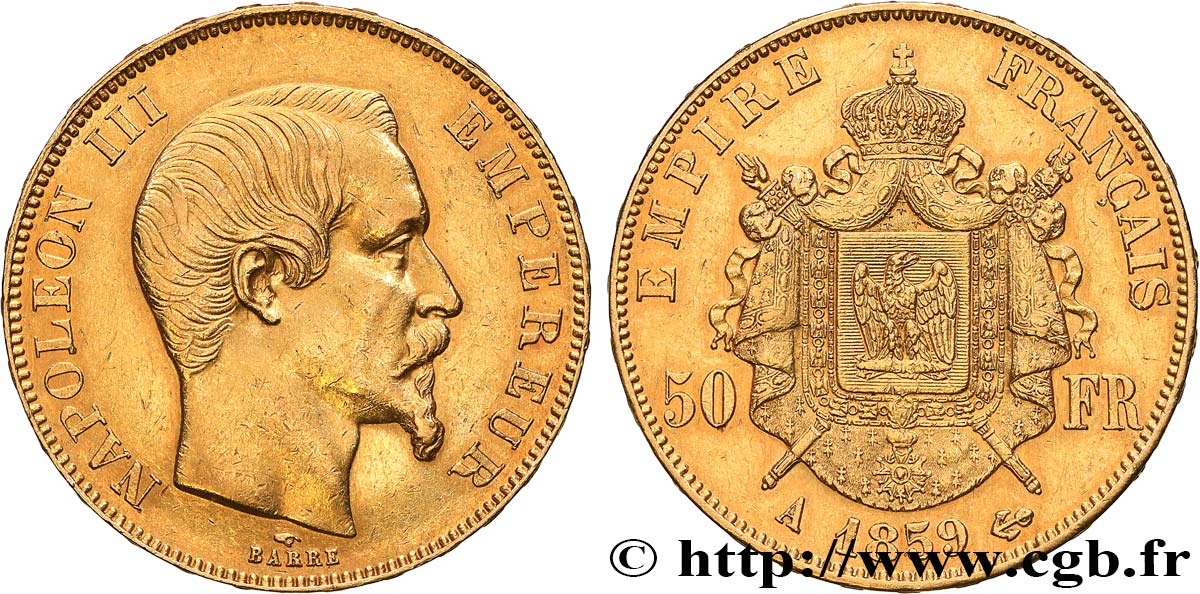 50 francs or Napoléon III, tête nue 1859 Paris F.547/7 XF 