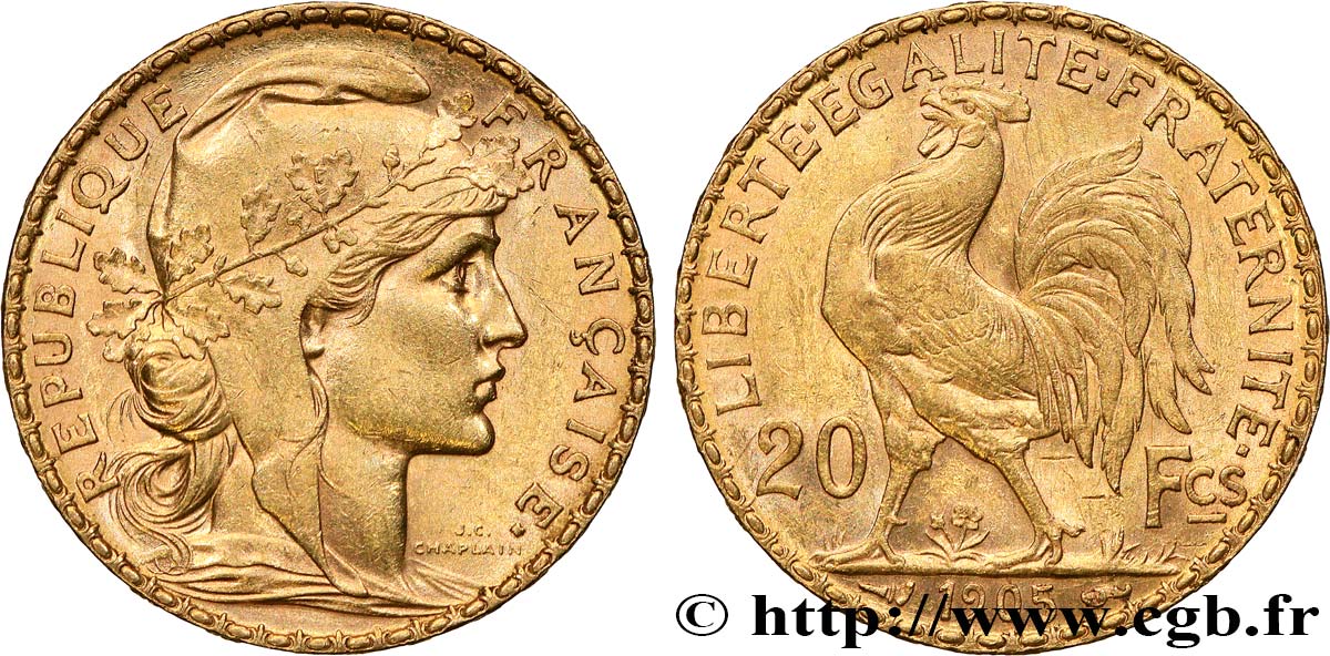 20 francs or Coq, Dieu protège la France 1905 Paris F.534/10 SUP 